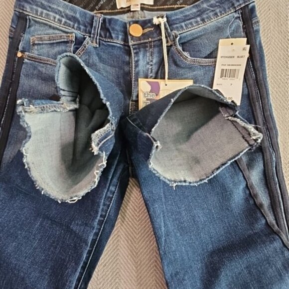 Rewind Jeans Women's Size 7/28W (28x27) Black Racing Stripe Dark Blue RP2243ZGEH - Picture 9 of 16